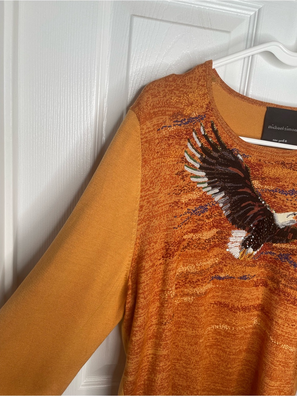 Michael Simon Vintage 2001 Spun Silk Eagle Knit Sequined Sweater in Gold XL - Picture 5 of 11